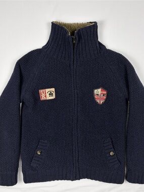 Armata Di Mare Navy Blue Full-Zip Knit Sweater with Sherpa Lining
